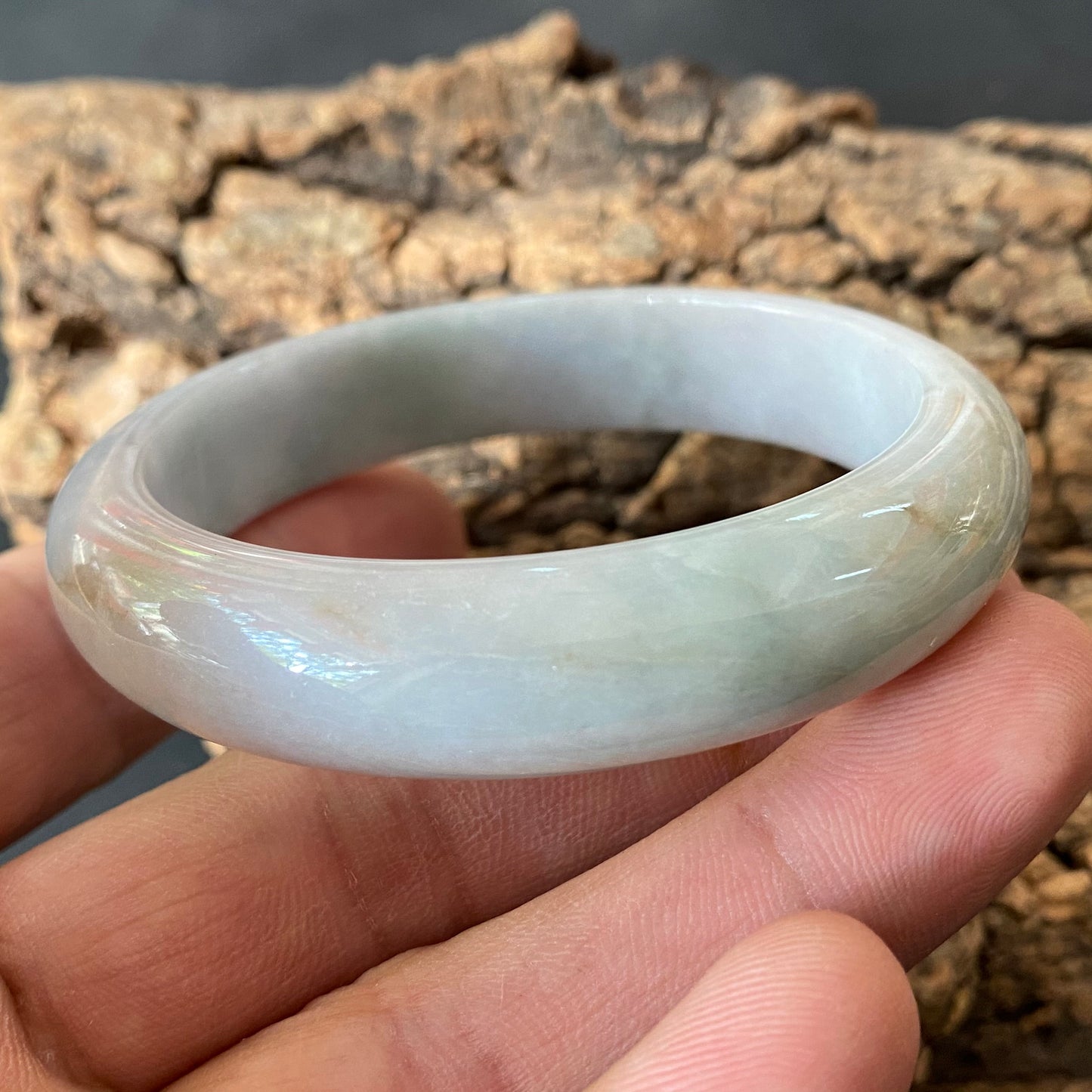 58.4mm Natural green Grade A Jade Round bangle Myanmar jadeite Lady Bracelet Ice green Type A stone small hand female bangle 翡翠飘花手镯