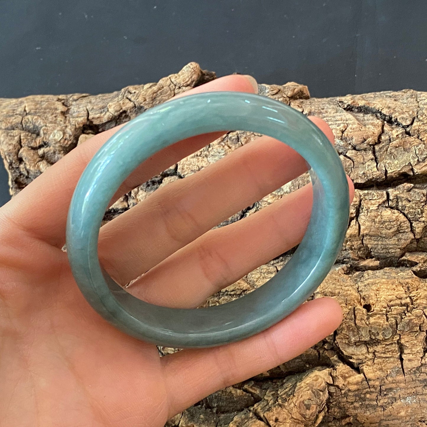 59.7mm Natural Guatemalan jadeite Translucent Blue Grade A jade Round band bangle Guatemala jade ring Female Jewelry jade gift