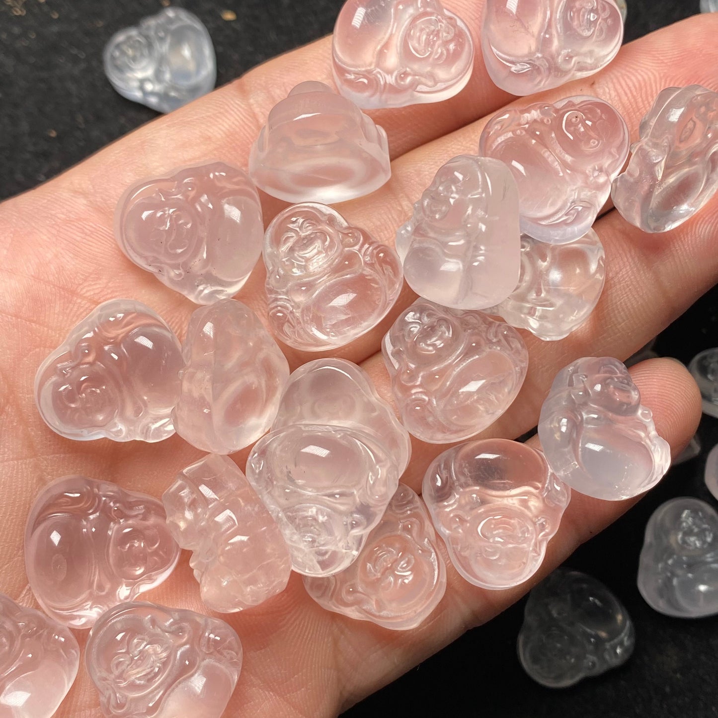 Natürliche Rosenquarz-Buddha-Perle, transparent, rosa, kristallklar, massiver Quarzstein, Buddhismus-Edelstein, Schmuck, Jade-Geschenk