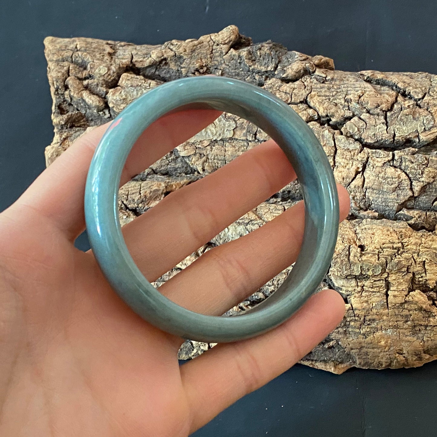 57.1mm Natural Guatemalan jadeite Translucent Blue Grade A jade Round band bangle Guatemala jade ring Female Jewelry jade gift