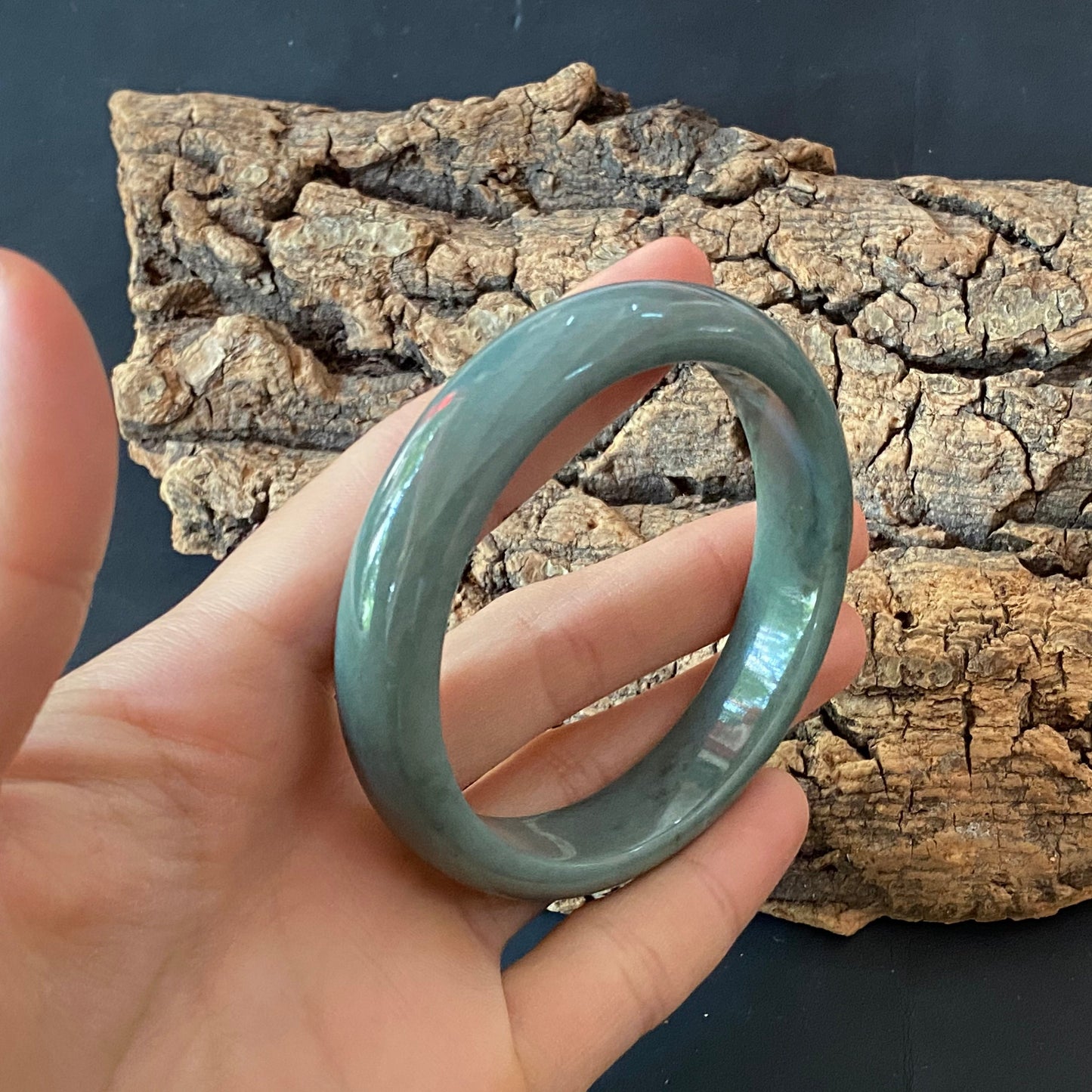 57.1mm Natural Guatemalan jadeite Translucent Blue Grade A jade Round band bangle Guatemala jade ring Female Jewelry jade gift