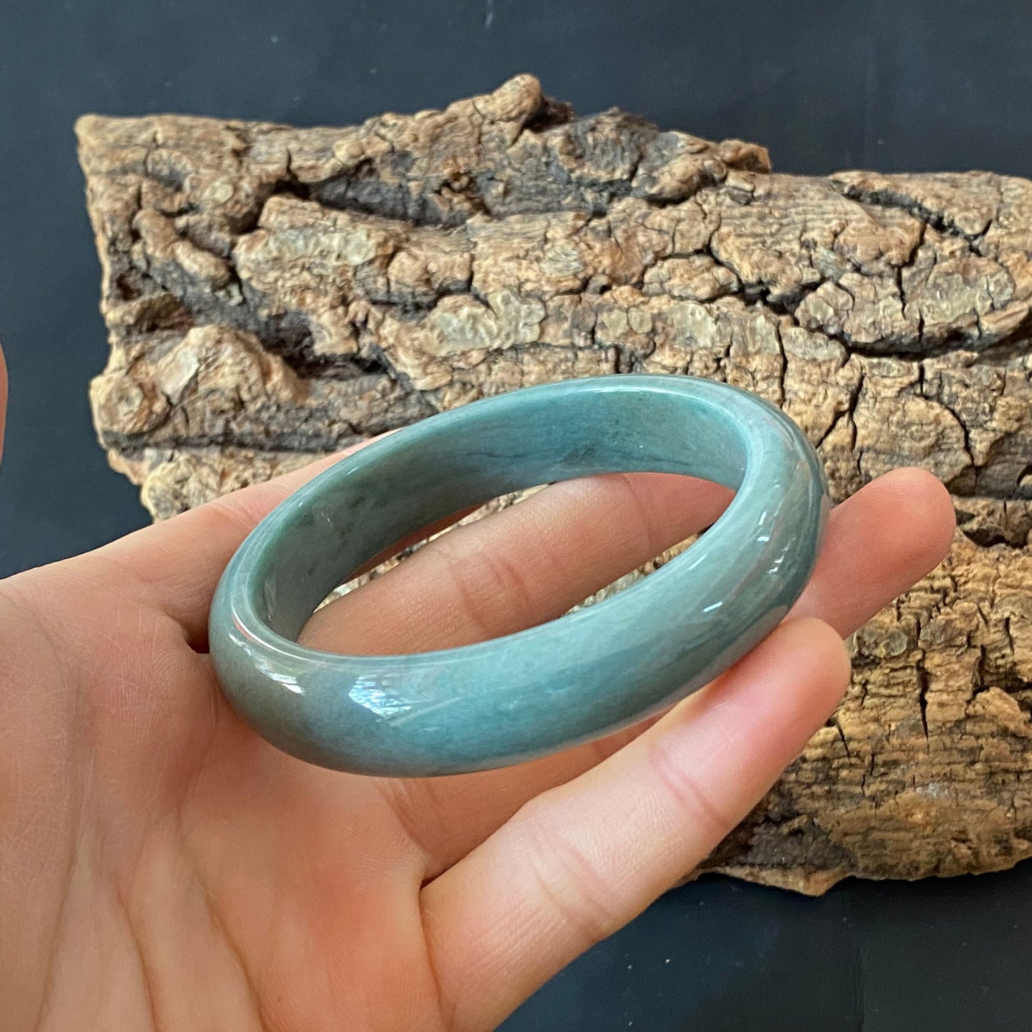 57.1mm Natural Guatemalan jadeite Translucent Blue Grade A jade Round band bangle Guatemala jade ring Female Jewelry jade gift