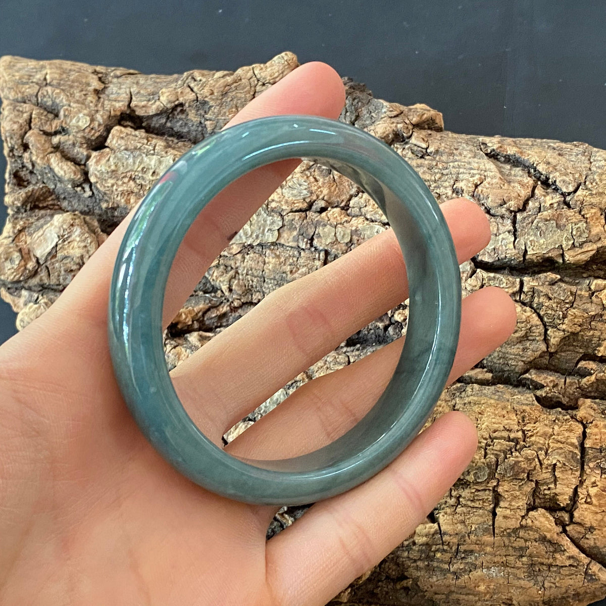 57.1mm Natural Guatemalan jadeite Translucent Blue Grade A jade Round band bangle Guatemala jade ring Female Jewelry jade gift