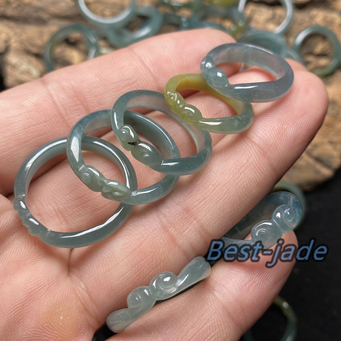 Großhandel Monkey King US Größe 3-10 Naturblau transparent Guatemala Jadeit Grade A Jade Sun Wukong Ring Lady Guatemaltekischer Jadeit Ring
