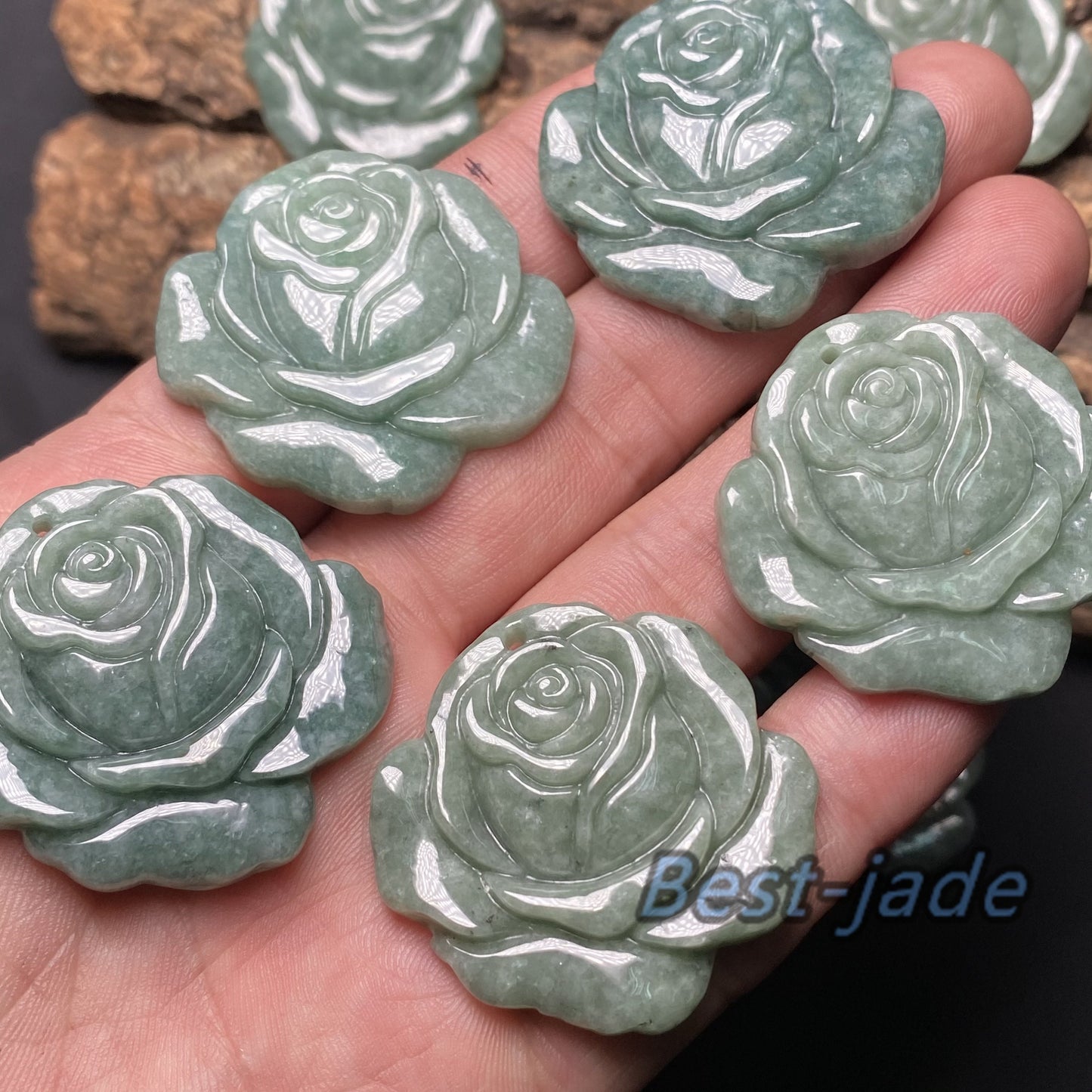 Großhandel Rosenblüten Grade A Jade Grüner Jadeit Perlen Blumenanhänger Typ A Jade Ice Myanmar Jadeit DIY Halskette Ohrringe Geschenk