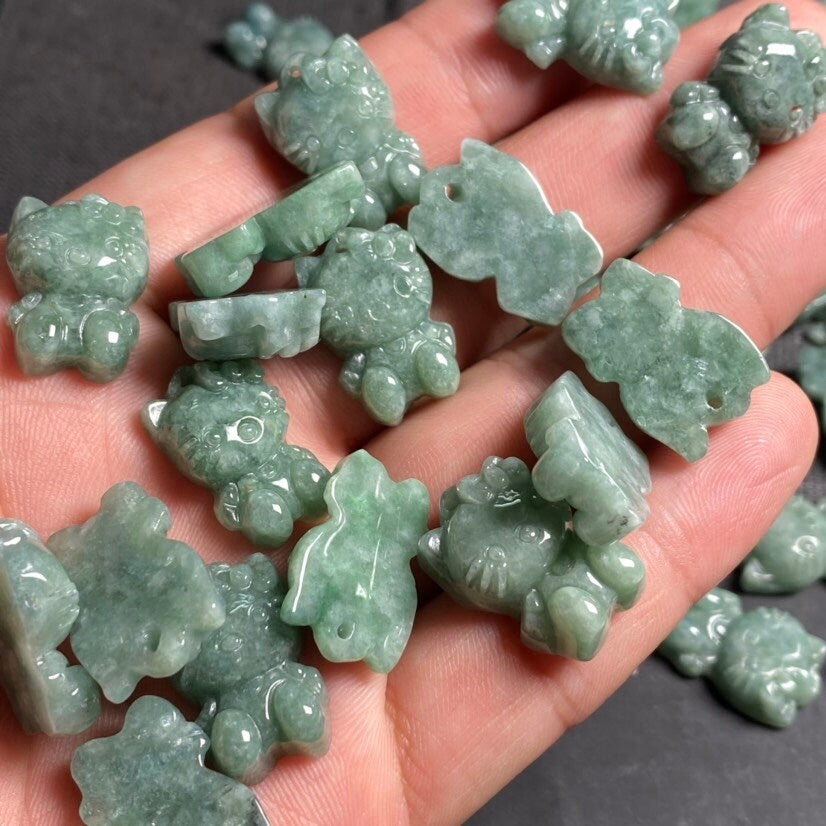 4 Farben Naturgut Grün Grade A Jade Hello Cute Kitty Cat Anhänger Natur Grau Jade ICE Burma Jadeit Cartoon Perlen Ohrringe Tropfen Geschenk