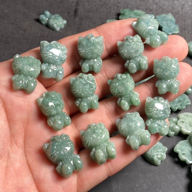 4 Farben Naturgut Grün Grade A Jade Hello Cute Kitty Cat Anhänger Natur Grau Jade ICE Burma Jadeit Cartoon Perlen Ohrringe Tropfen Geschenk