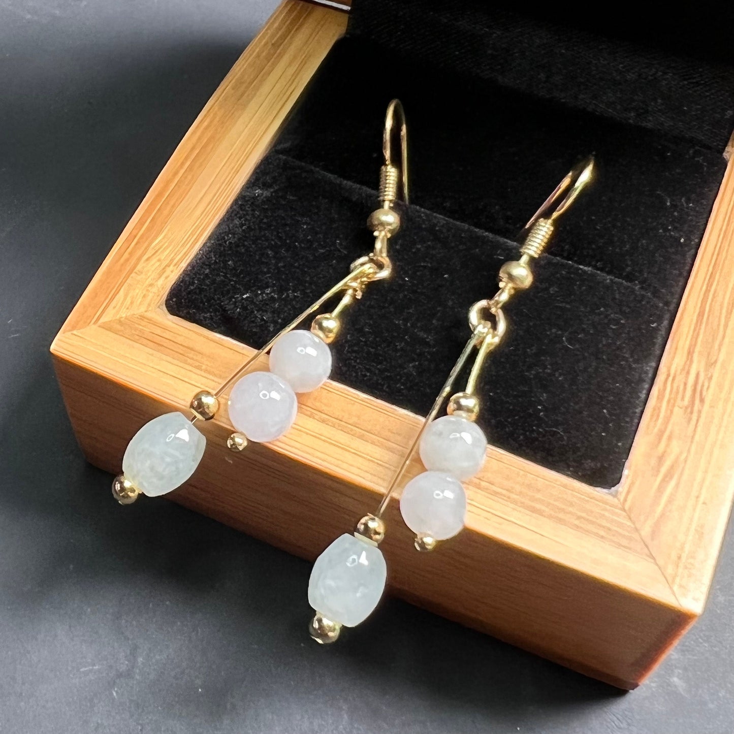 Natural jadeite Ear eardrop jade Earrings with gold plated bail Burma Jade Grade A jade earbob jade bead Earring Jewelry gift for her