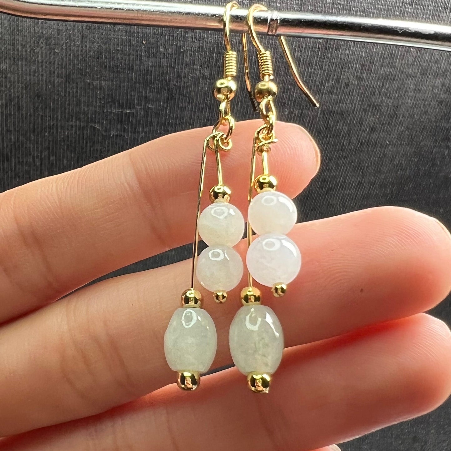 Natural jadeite Ear eardrop jade Earrings with gold plated bail Burma Jade Grade A jade earbob jade bead Earring Jewelry gift for her