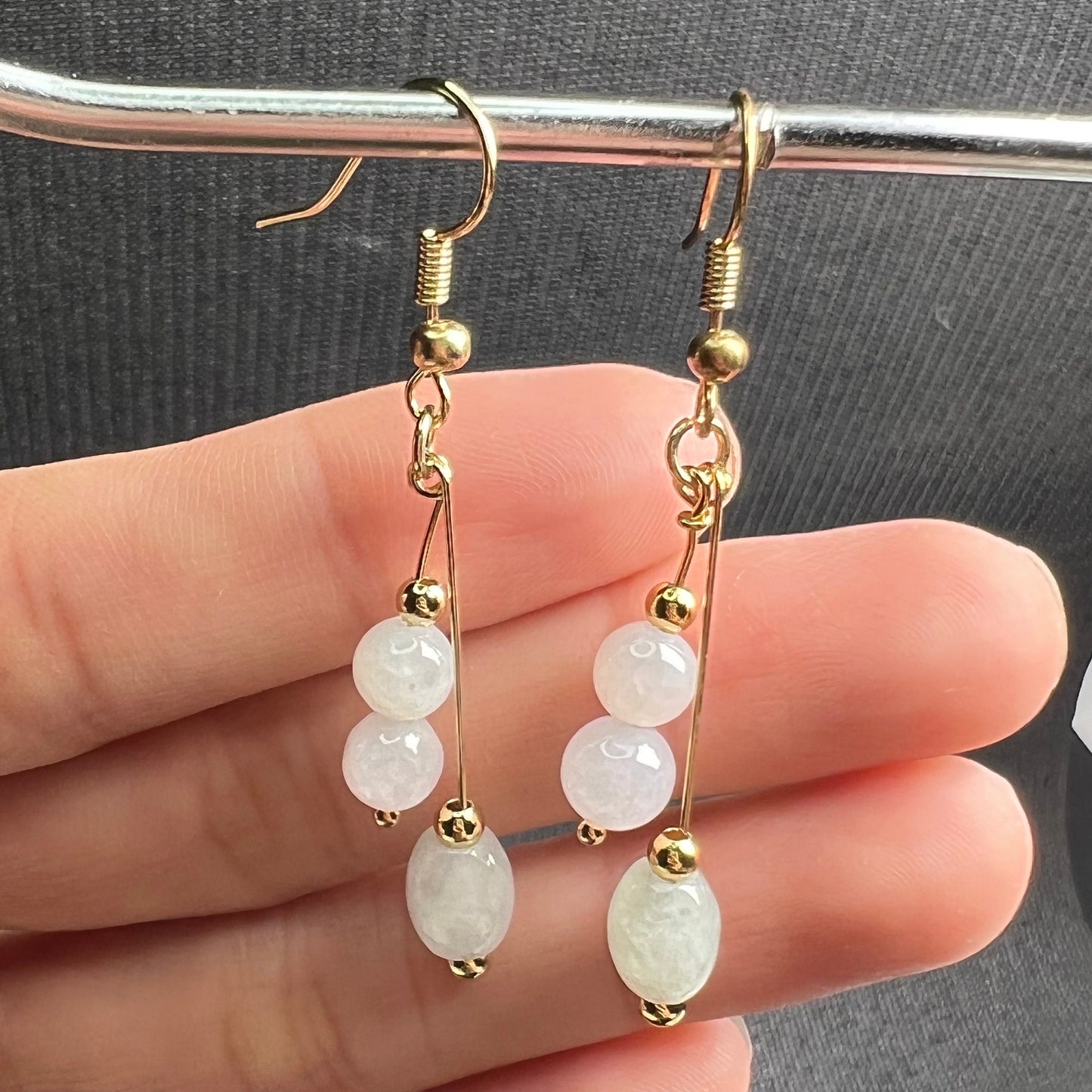 Natural jadeite Ear eardrop jade Earrings with gold plated bail Burma Jade Grade A jade earbob jade bead Earring Jewelry gift for her