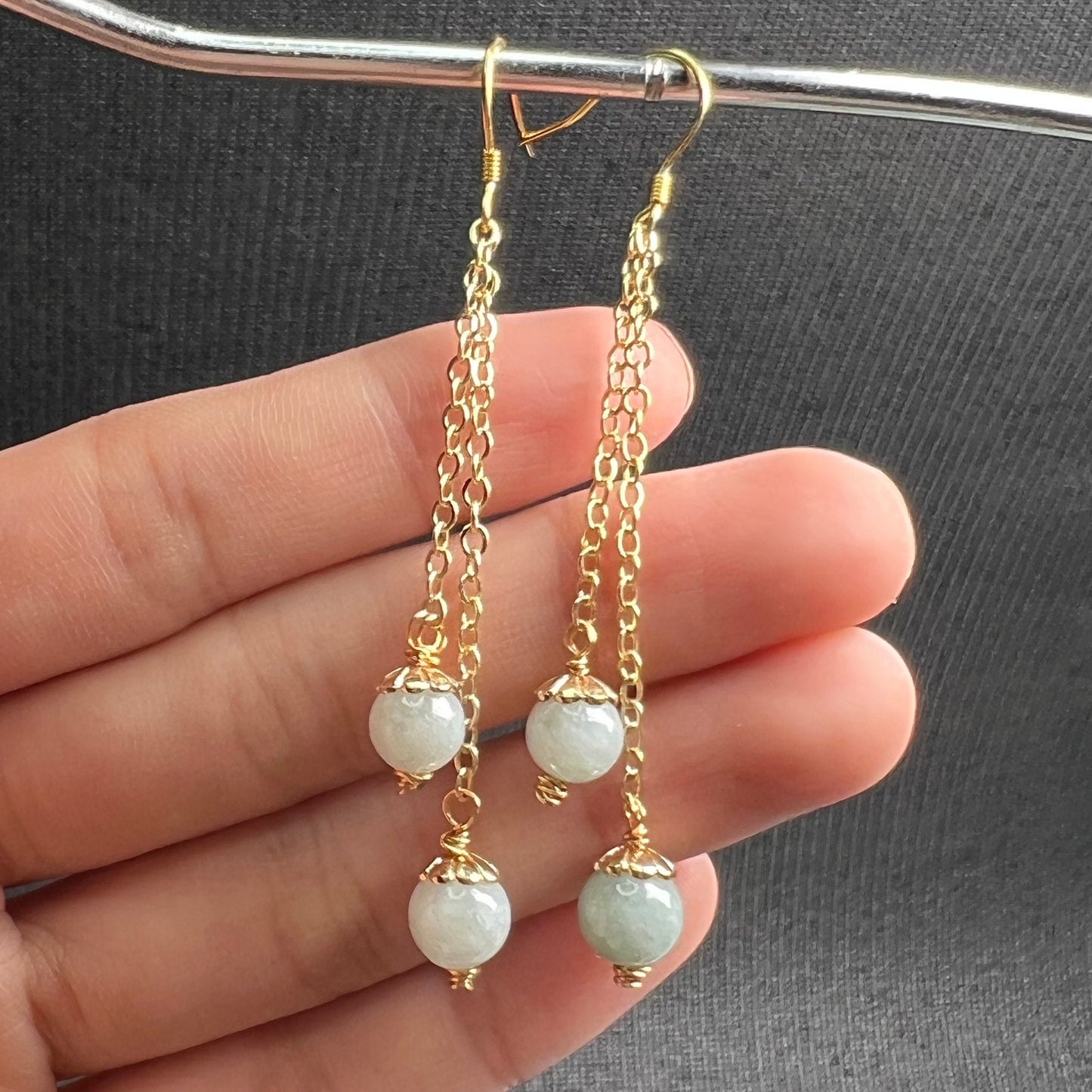 Natural jadeite Ear eardrop jade Earrings with gold plated bail Burma Jade Grade A jade earbob jade bead Earring Jewelry gift for her