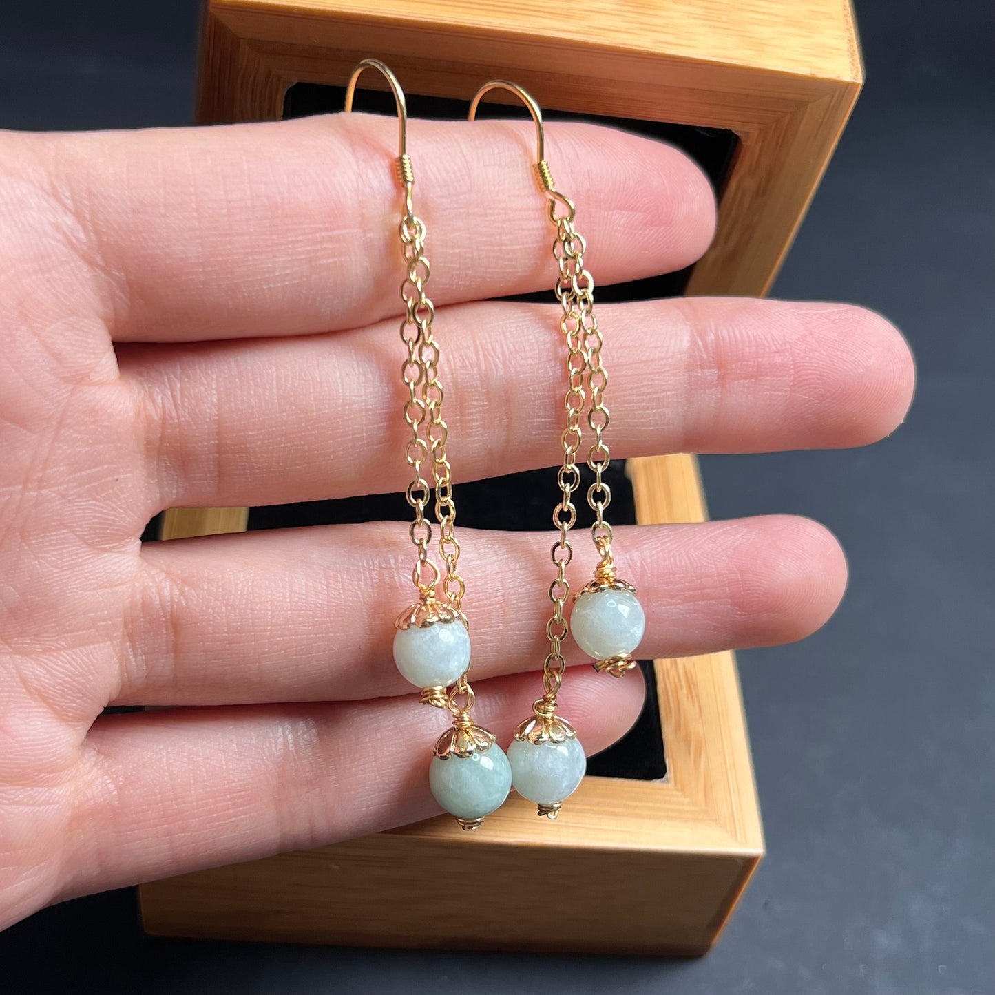 Natural jadeite Ear eardrop jade Earrings with gold plated bail Burma Jade Grade A jade earbob jade bead Earring Jewelry gift for her
