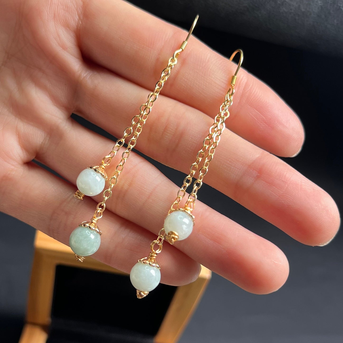 Natural jadeite Ear eardrop jade Earrings with gold plated bail Burma Jade Grade A jade earbob jade bead Earring Jewelry gift for her