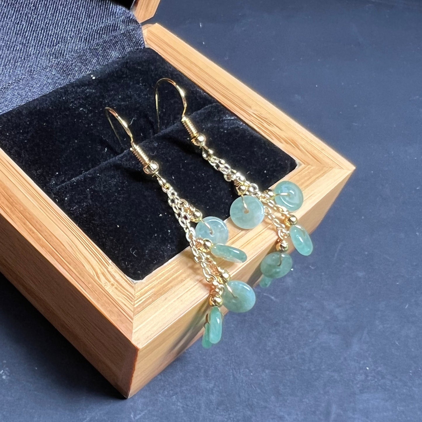 Natural jadeite Transparent eardrop jade Earrings with gold plated bail Burma Jade Grade A jade earbob jade loose beads Jewelry gift for her