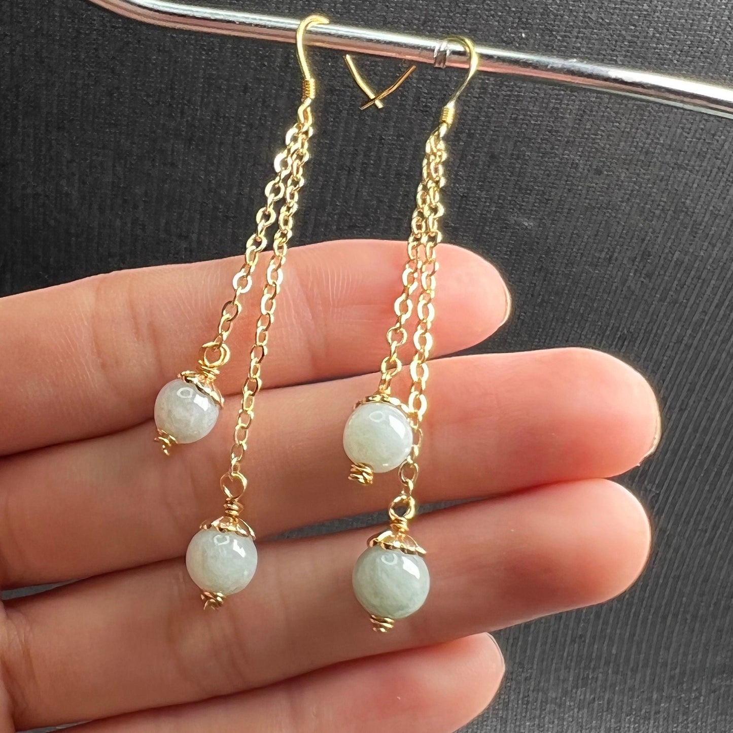 Natural jadeite Ear eardrop jade Earrings with gold plated bail Burma Jade Grade A jade earbob jade bead Earring Jewelry gift for her