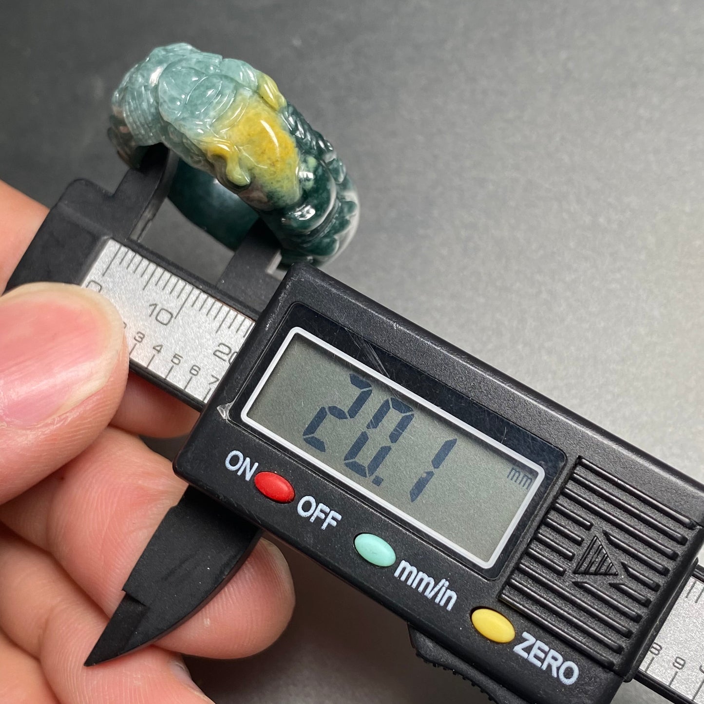 20.1mm Custom Carved dragon Grade A jade Band Ring Natural yellow blue Jadeite Hand carved bead gemstone Lady jadeware gift
