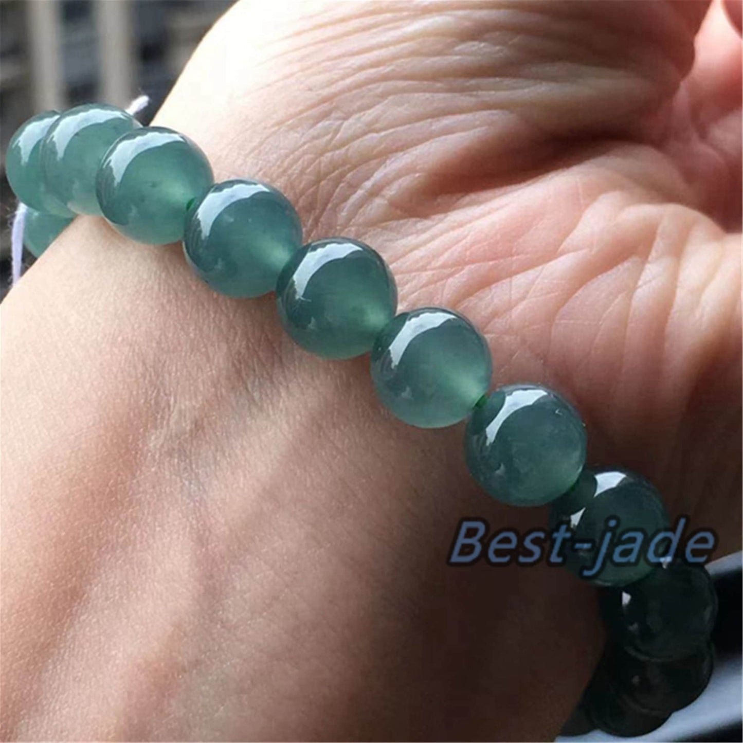 Hochwertiger natürlicher guatemaltekischer Jadeit, durchscheinende blaue Jade der Güteklasse A, rundes Perlenarmband, Guatemala-Jade, weiblicher Schmuck, Jade-Geschenk