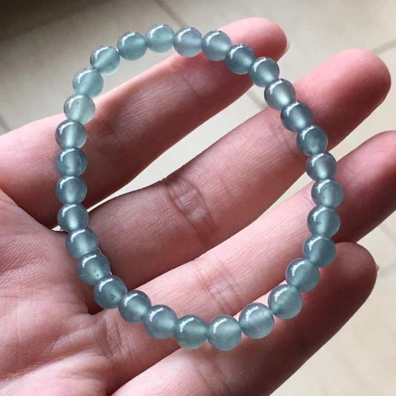 high quality Natural Guatemalan jadeite Translucent Blue Grade A jade Round beaded bracelet Guatemala jade Female Jewelry jade gift