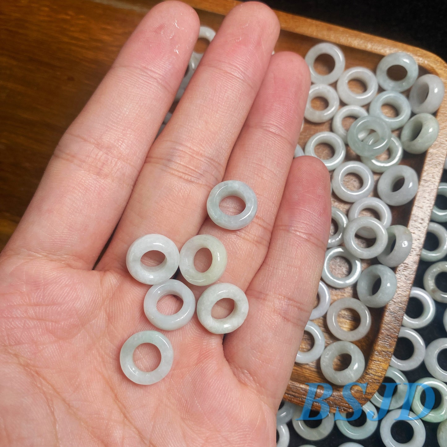 30 Stück Donut-Ring, natürliche grüne Jade der Güteklasse A, runde Perlen, Kind, Baby, DIY-Ohrringe, Burma, Myanmar, Jadeit, Donut-Schmuck