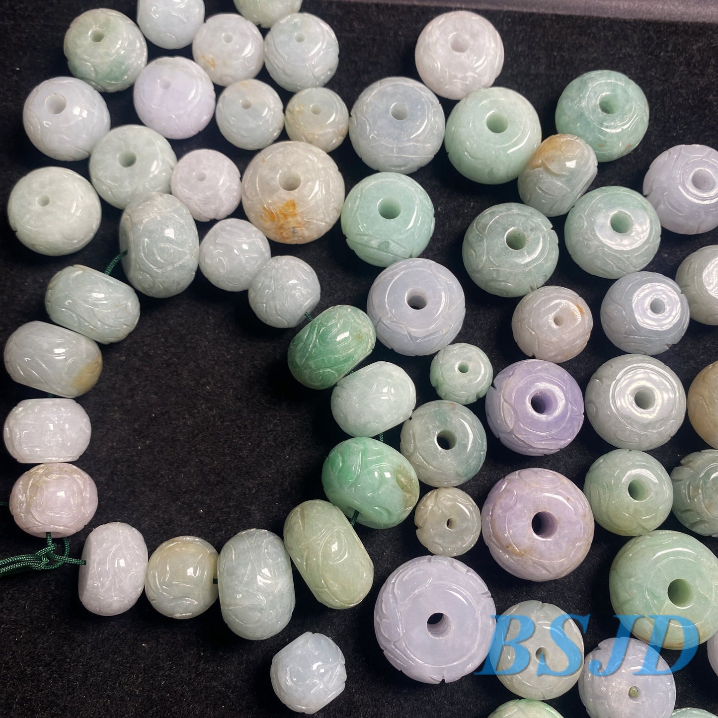 10 STÜCK Grade A Jade (chinesischer Stil) Perlen Anhänger Naturstein Grün ICE Jadeit Chinesisch geschnitzt, Myanmar Hängekette Blume f. Fleur Varié