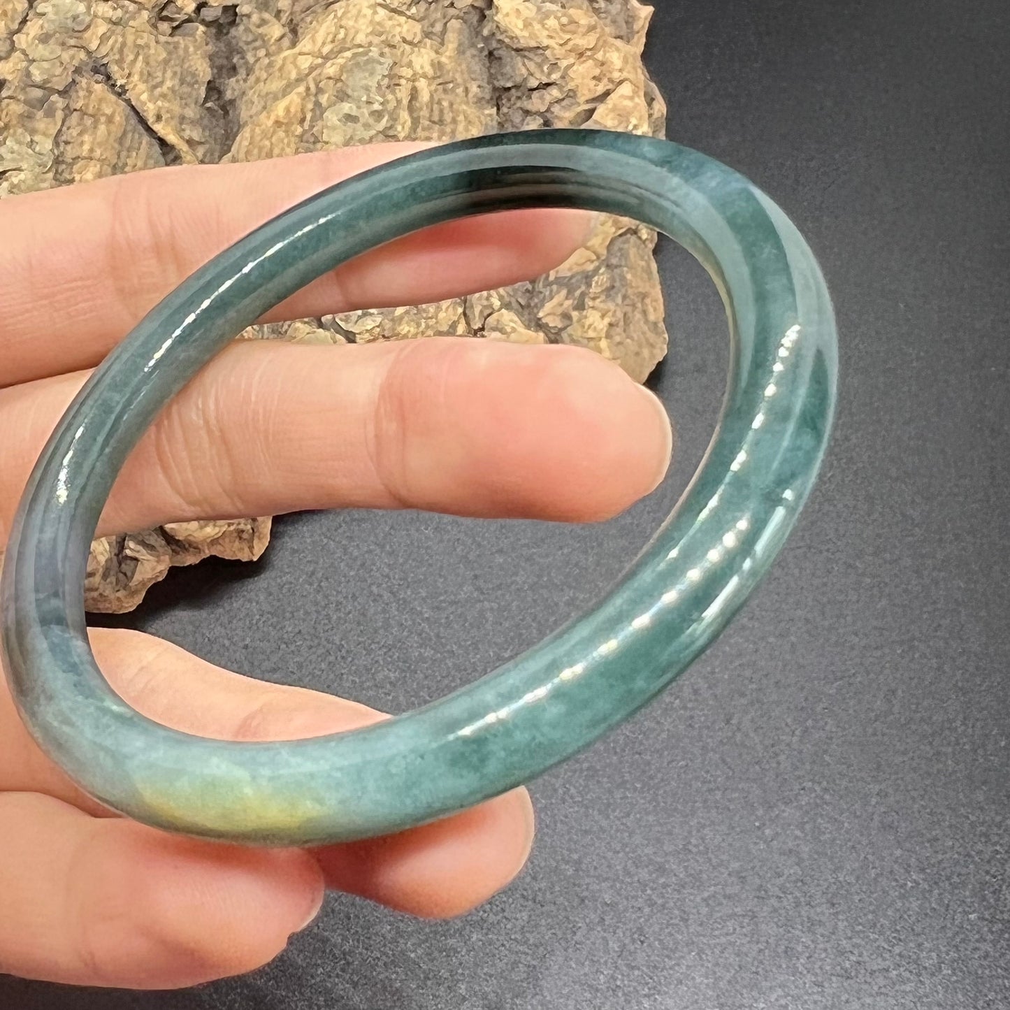55mm Natural Guatemalan jadeite Translucent Blue Grade A jade Round band bangle Guatemala jade ring Female Jewelry jade gift