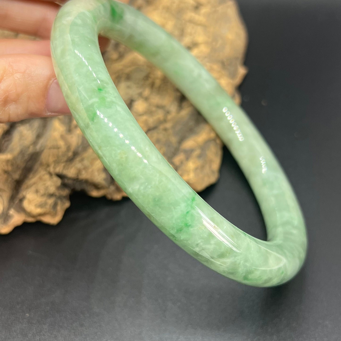 Huge 80.2mm Grade A Jade Natural green Big Round bangle Burma jadeite Lady Bracelet Type A stone small hand female bangle 翡翠飘花手镯