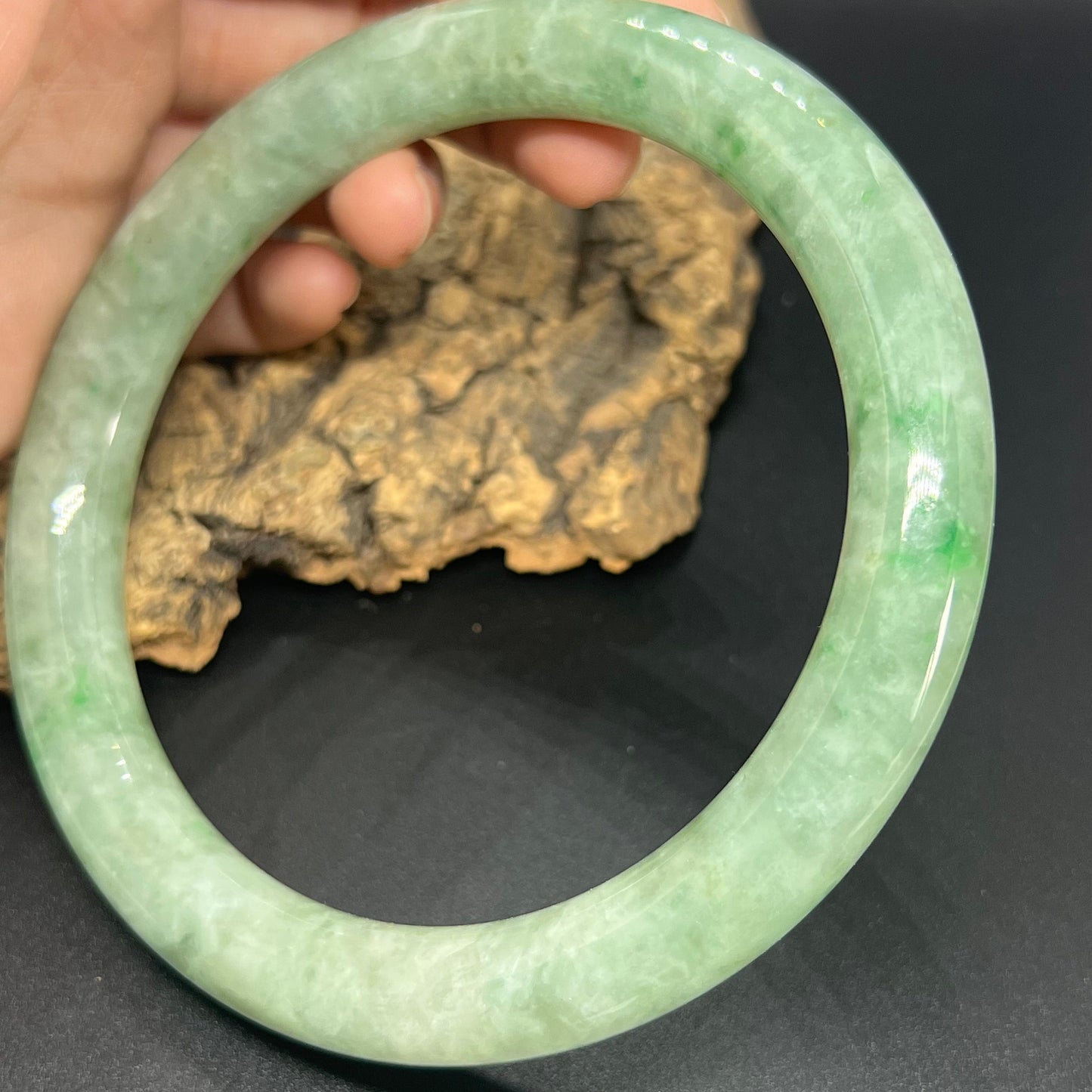 Huge 80.2mm Grade A Jade Natural green Big Round bangle Burma jadeite Lady Bracelet Type A stone small hand female bangle 翡翠飘花手镯