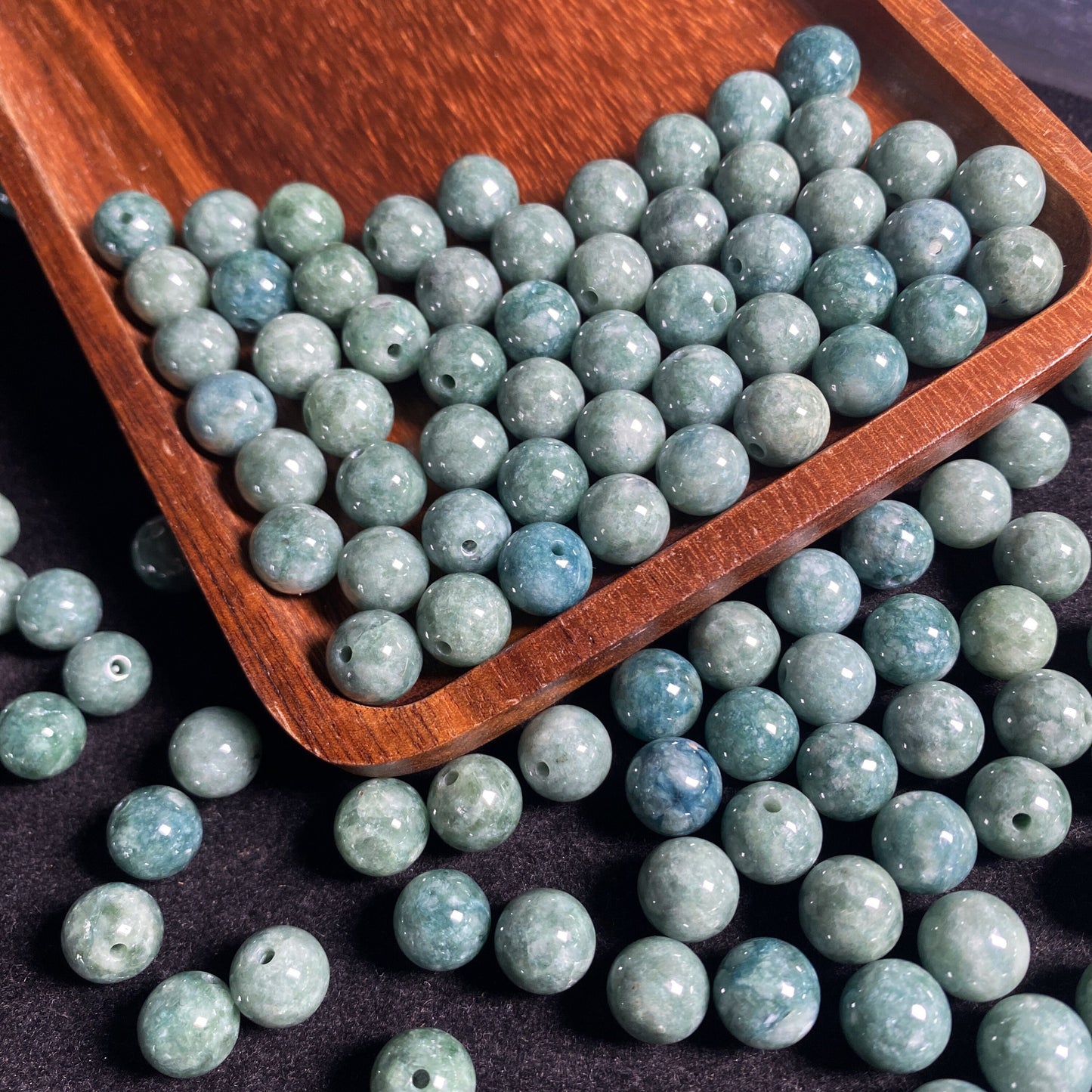 Halb gebohrtes Loch, 5–10 mm, Güteklasse A, natürliche grüne Jadeit-Rundperlen, Typ A, Jade, DIY-Schmuck, Geschenk, Jadeit-Ohrringe, Tropfenperlen