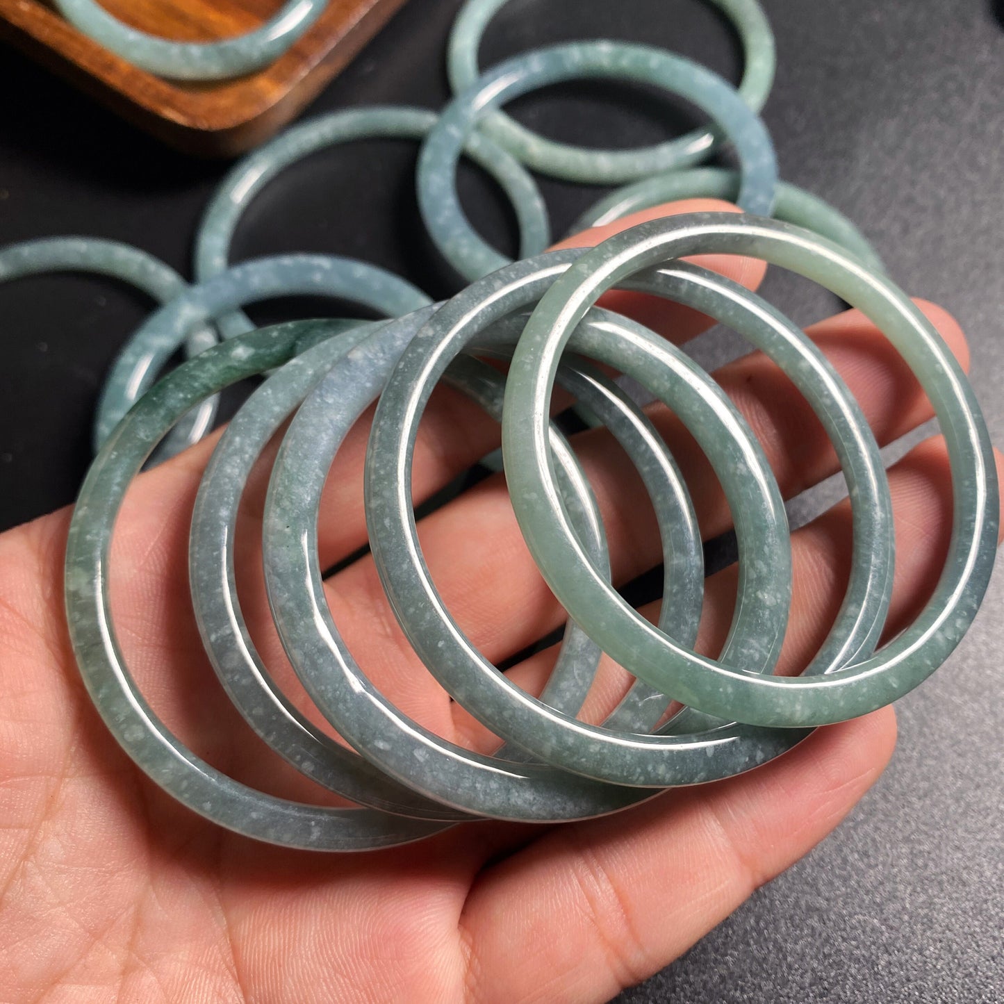 KLEINE 38-52mm natürliche blaue Grade A Jade Armreif KINDER Armband Baby handgemachte Kinder junge Mädchen Trottie Kette grün Guatemala Jadeit