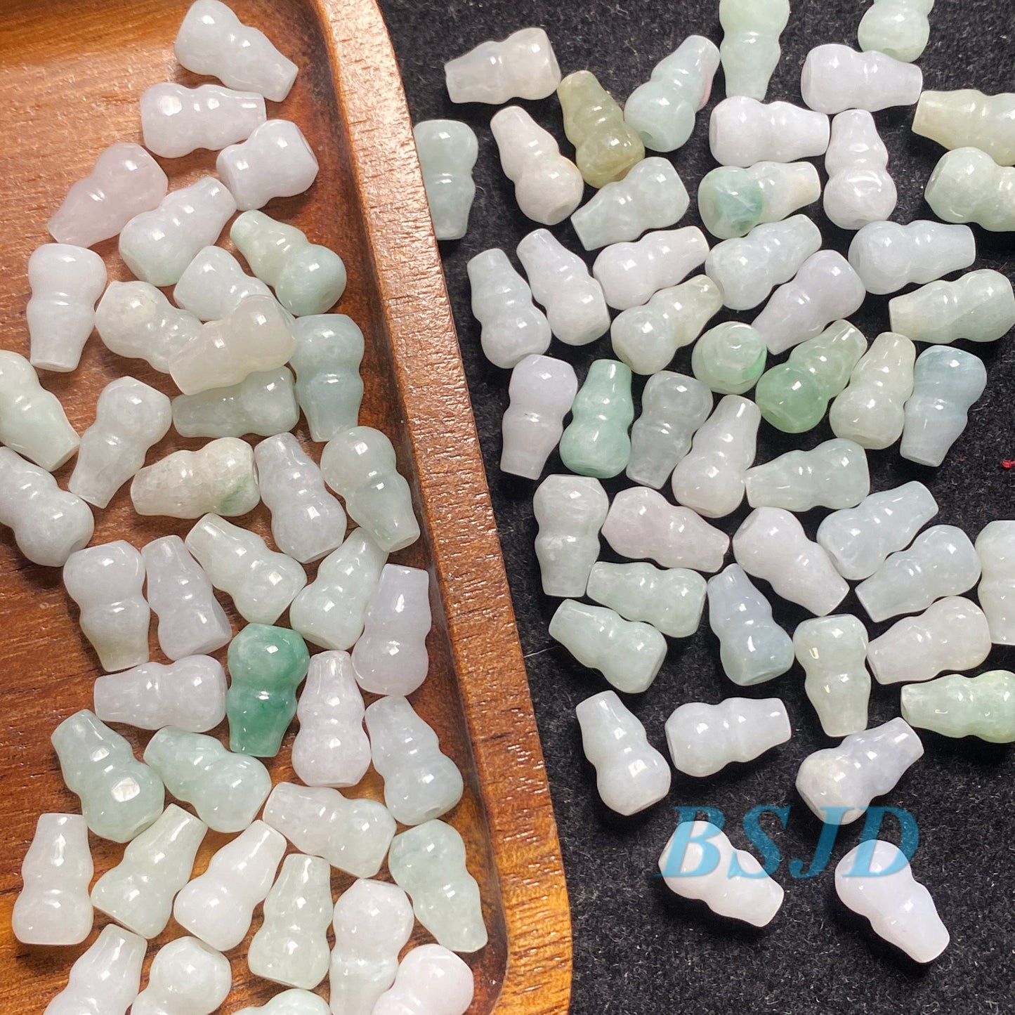 100 STÜCK (Großhandel) 6*9mm Cucurbit Form Grade A ICY Jade Burma Flache Rundheit Perlen Perle Chinesisch geschnitzt, Myanmar Jadeit grüne Jadeware