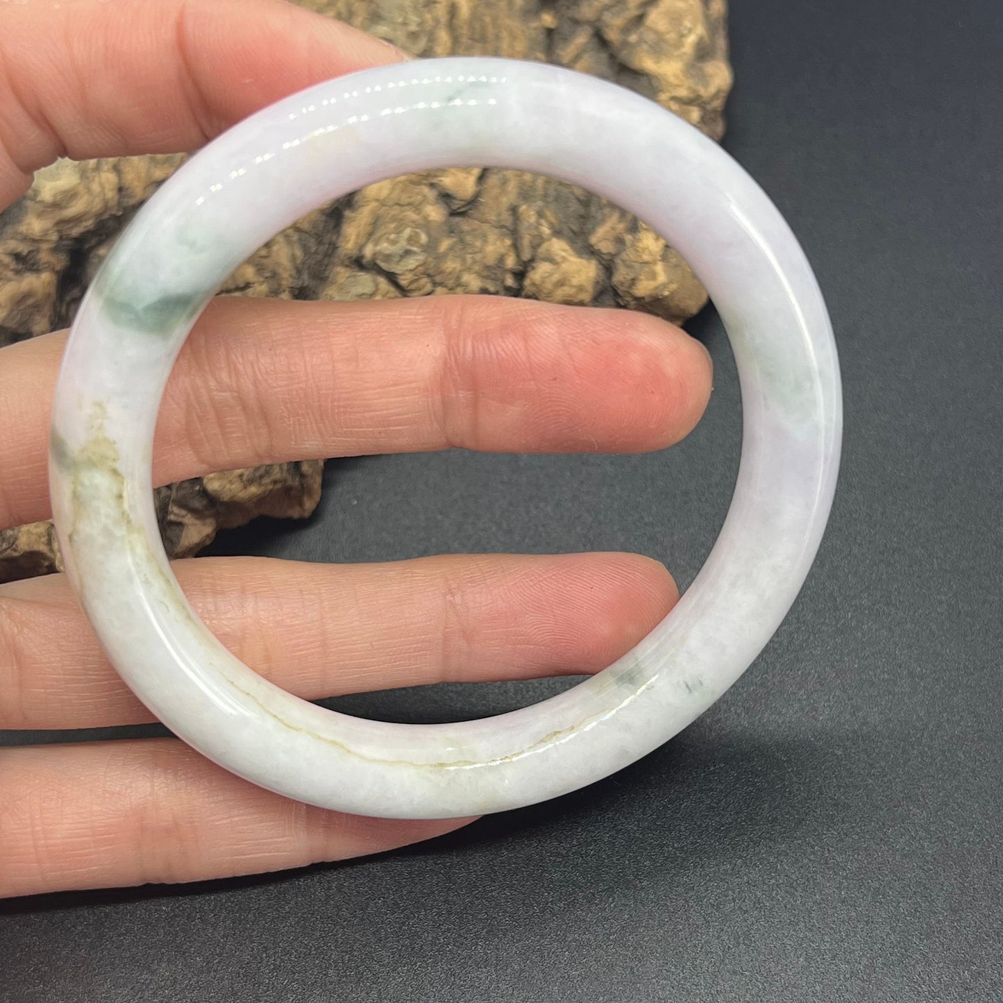 56mm Natural green Grade A Jade Round bangle Myanmar jadeite Lady Bracelet Ice green Type A stone small hand female bangle 翡翠飘花手镯