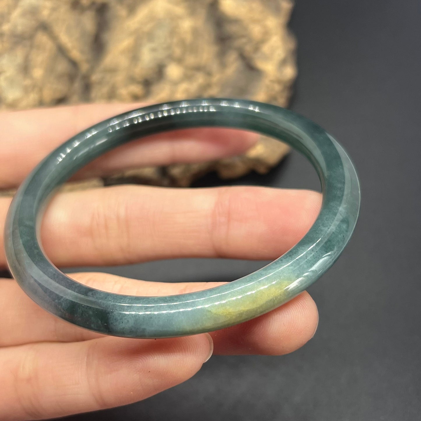 55mm Natural Guatemalan jadeite Translucent Blue Grade A jade Round band bangle Guatemala jade ring Female Jewelry jade gift