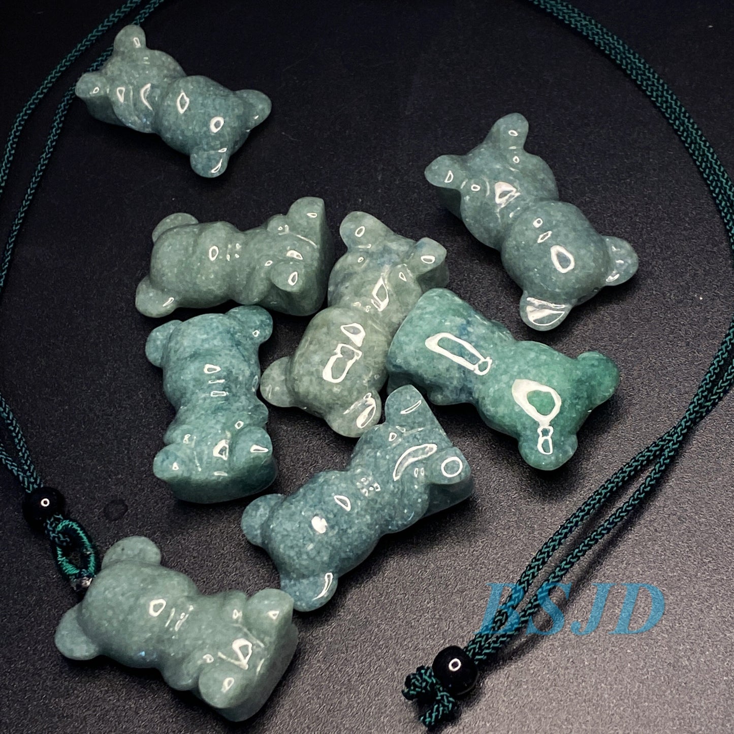 Süßer Bär Anhänger Natur Grün Grade A Jade Burma Jadeit 3D Cartoon Ohrringe Perle handgeschnitzt Myanmar Jade Anhänger Halskette Jade Geschenk