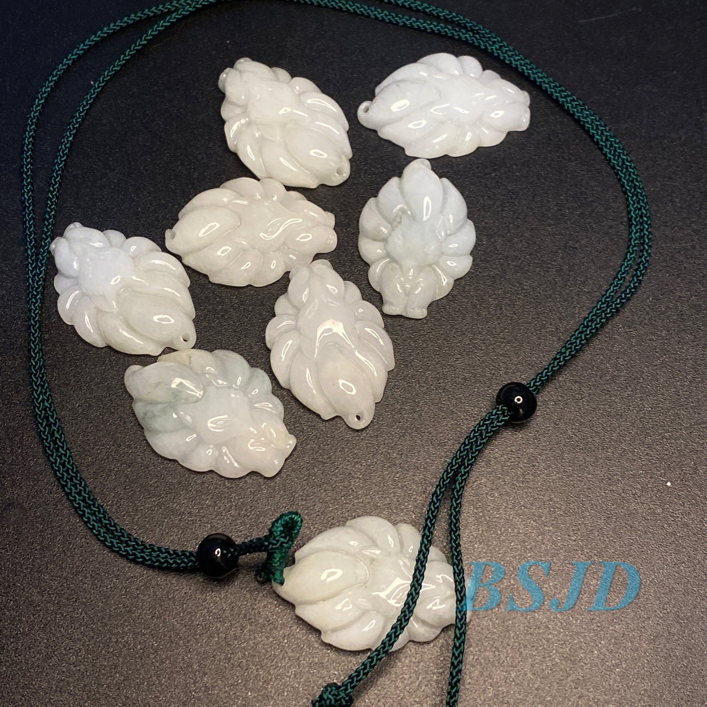 Nine-tailed fox Pendant Grade A jade Green Jade ICE Burma Jadeite Lucky cartoon beads Lady baby child necklace gift