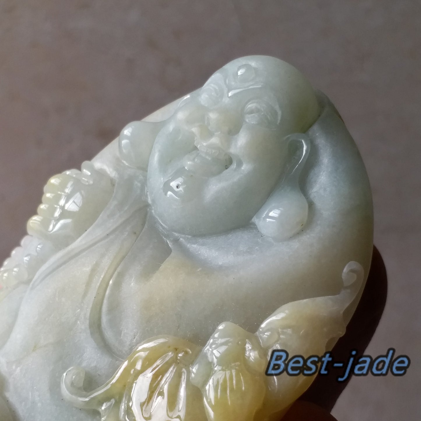 Big Natural Yellow Buddha Joss Dull polishing JADE Hand craved Grade AJadeite Lady pendant necklace BEADS Anhnger Gemstone Hanging