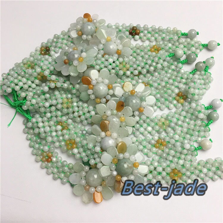 10PCS Flower beads Grade A Natural Jadeite Hand carved Jade bangle Bracelet Chain stone Armband n. string rope Blume f. fleur
