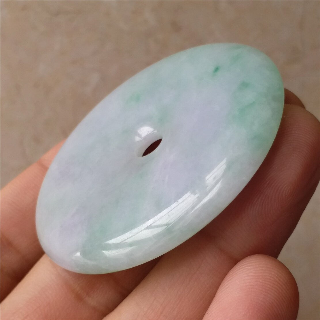 Donut Light Purple Green Hand cravedGrade AJade Jadeite MEN'S pendant necklace BEADS Anhnger Gemstone Ice jadite Flat