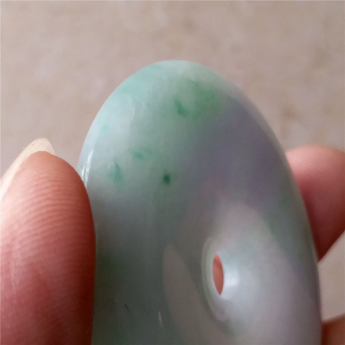 Donut Light Purple Green Hand cravedGrade AJade Jadeite MEN'S pendant necklace BEADS Anhnger Gemstone Ice jadite Flat
