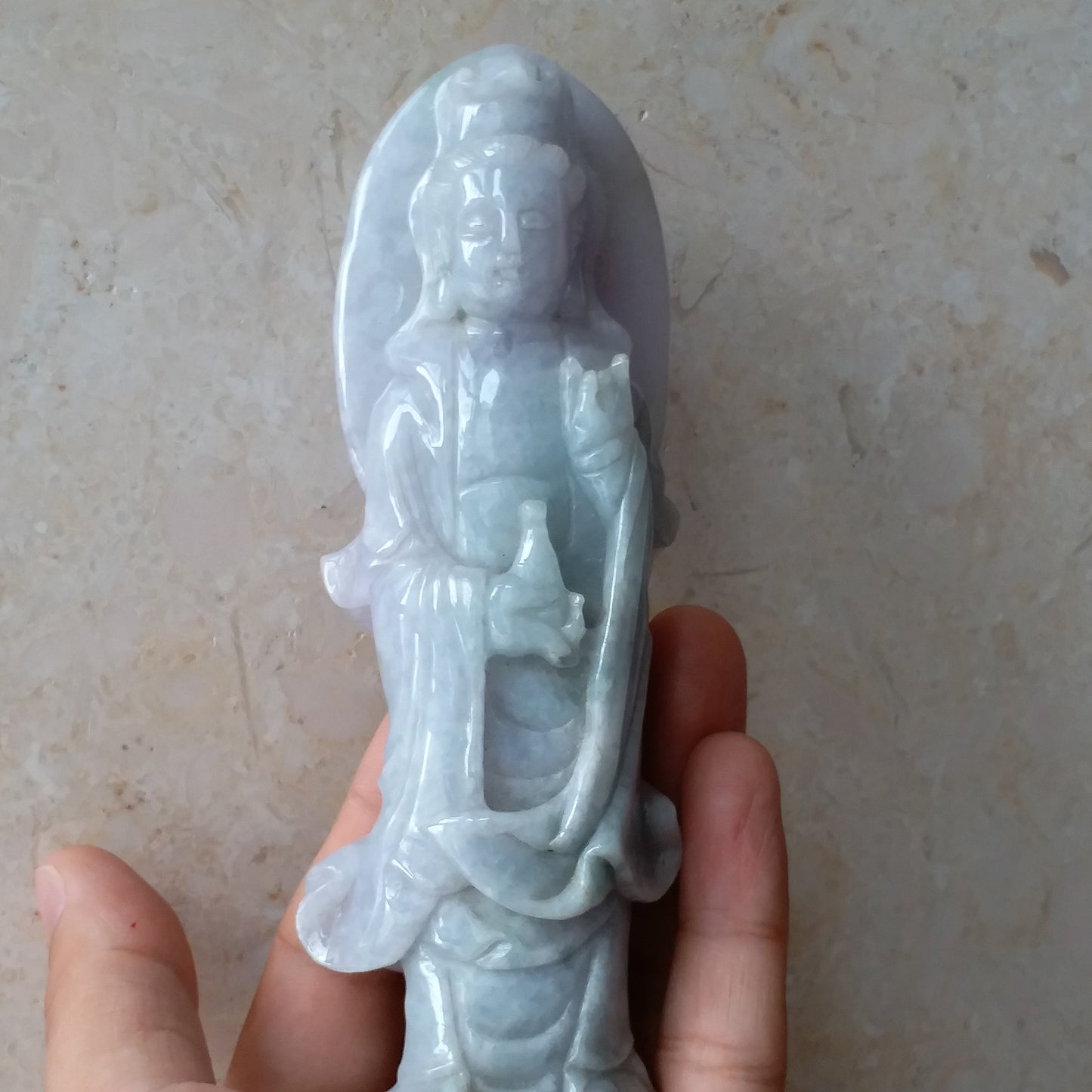 Guanyin Decoration Light purple and green NaturalGrade AGreen Burma Jade Jadeite Hand craved Gemstone A stone