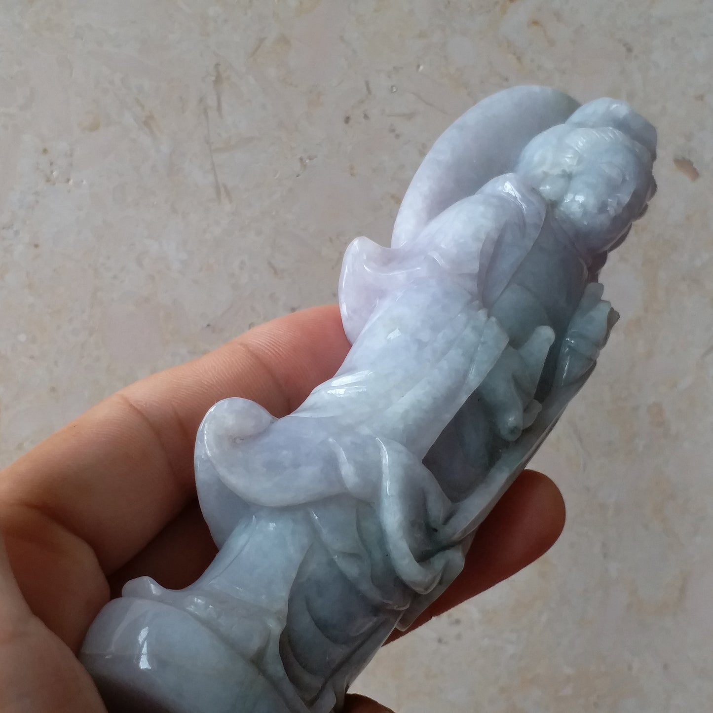 Guanyin Decoration Light purple and green NaturalGrade AGreen Burma Jade Jadeite Hand craved Gemstone A stone