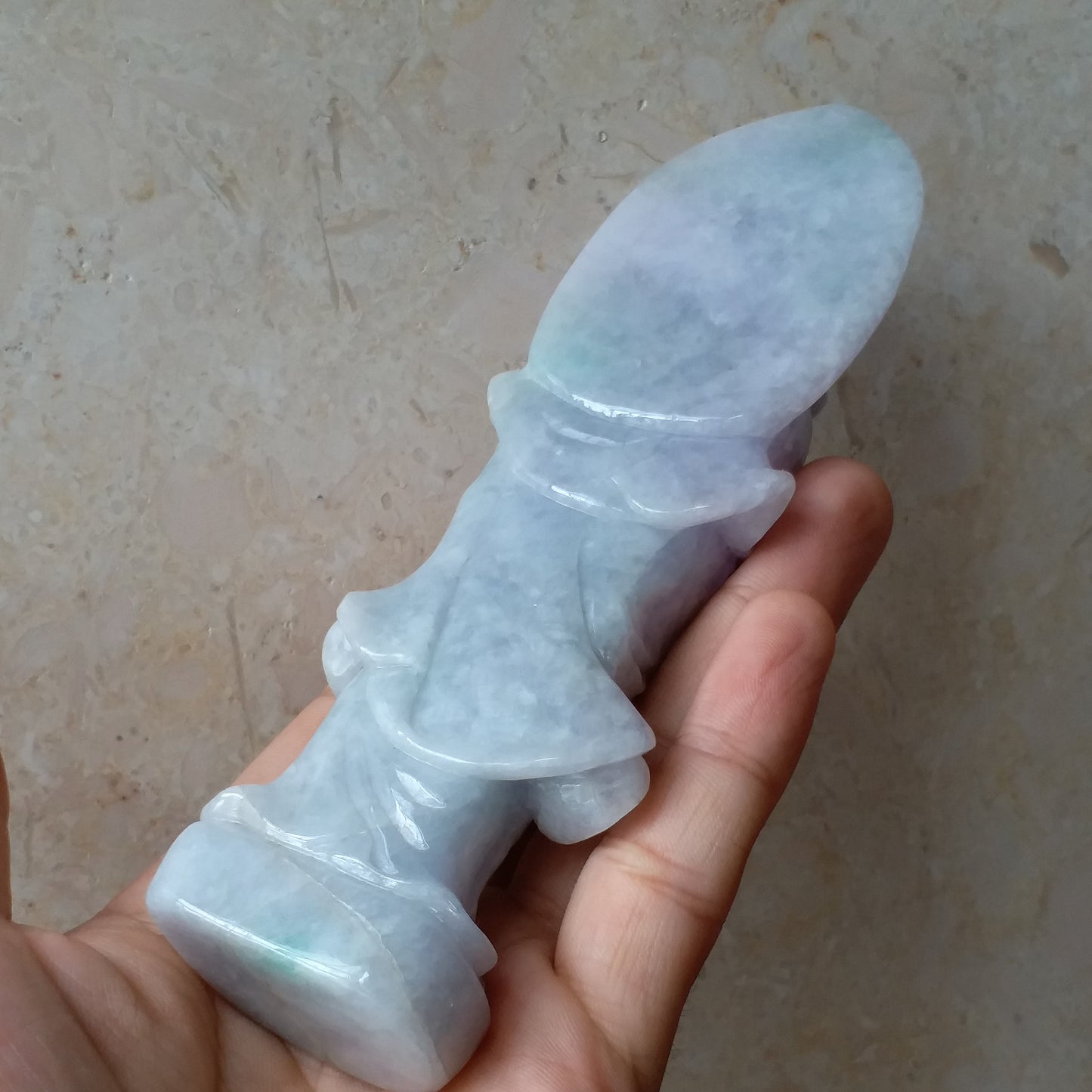 Guanyin Decoration Light purple and green NaturalGrade AGreen Burma Jade Jadeite Hand craved Gemstone A stone