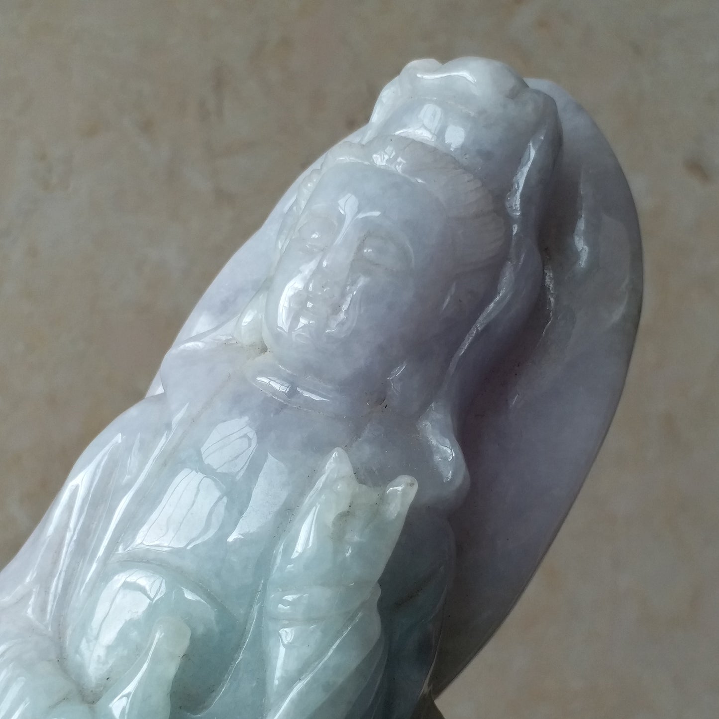 Guanyin Decoration Light purple and green NaturalGrade AGreen Burma Jade Jadeite Hand craved Gemstone A stone