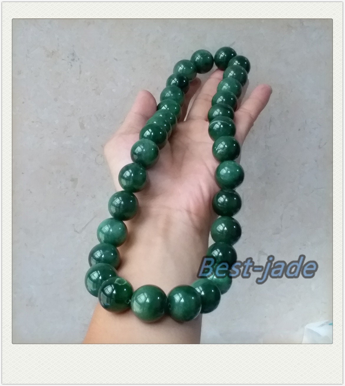 BIG 20mm Nephrite Green Canadian Jade Beads Necklace Pounamu NZ Jade Jasper Ball Parure Men's Womrn lady Man chain