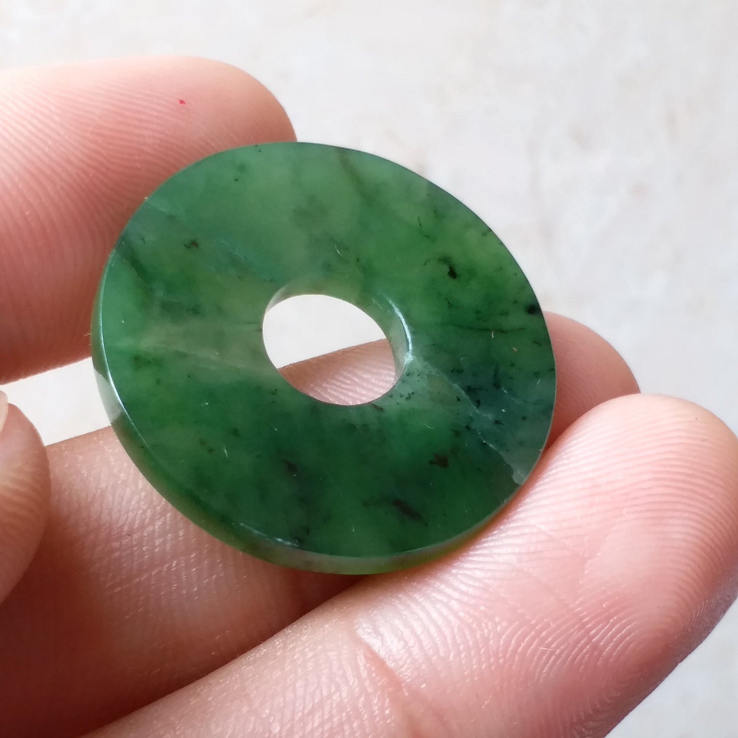 Donut Canadian jade Green Pendant Necklace NZ Maori Style BC Greenstone Nephrite jade Pounamu Flat Disc beads Jasper