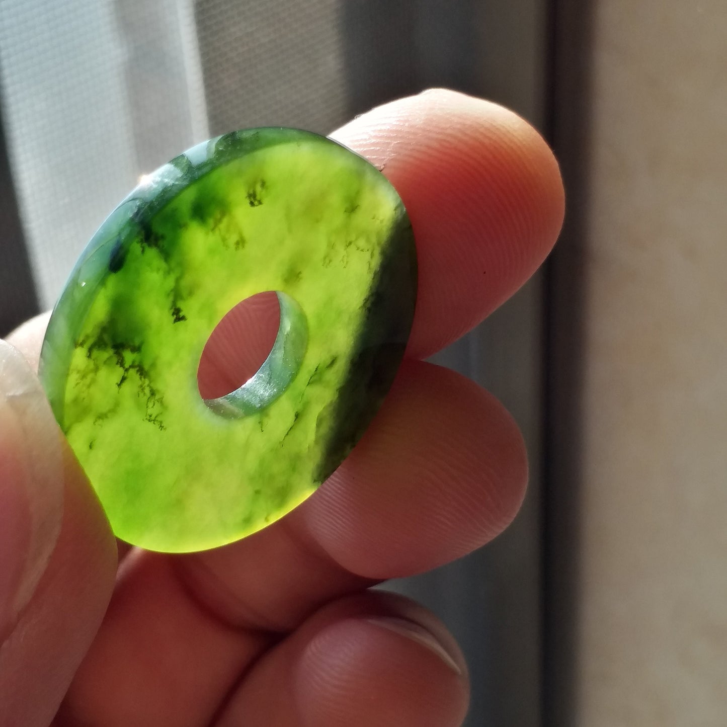 Donut Canadian jade Green Pendant Necklace NZ Maori Style BC Greenstone Nephrite jade Pounamu Flat Disc beads Jasper