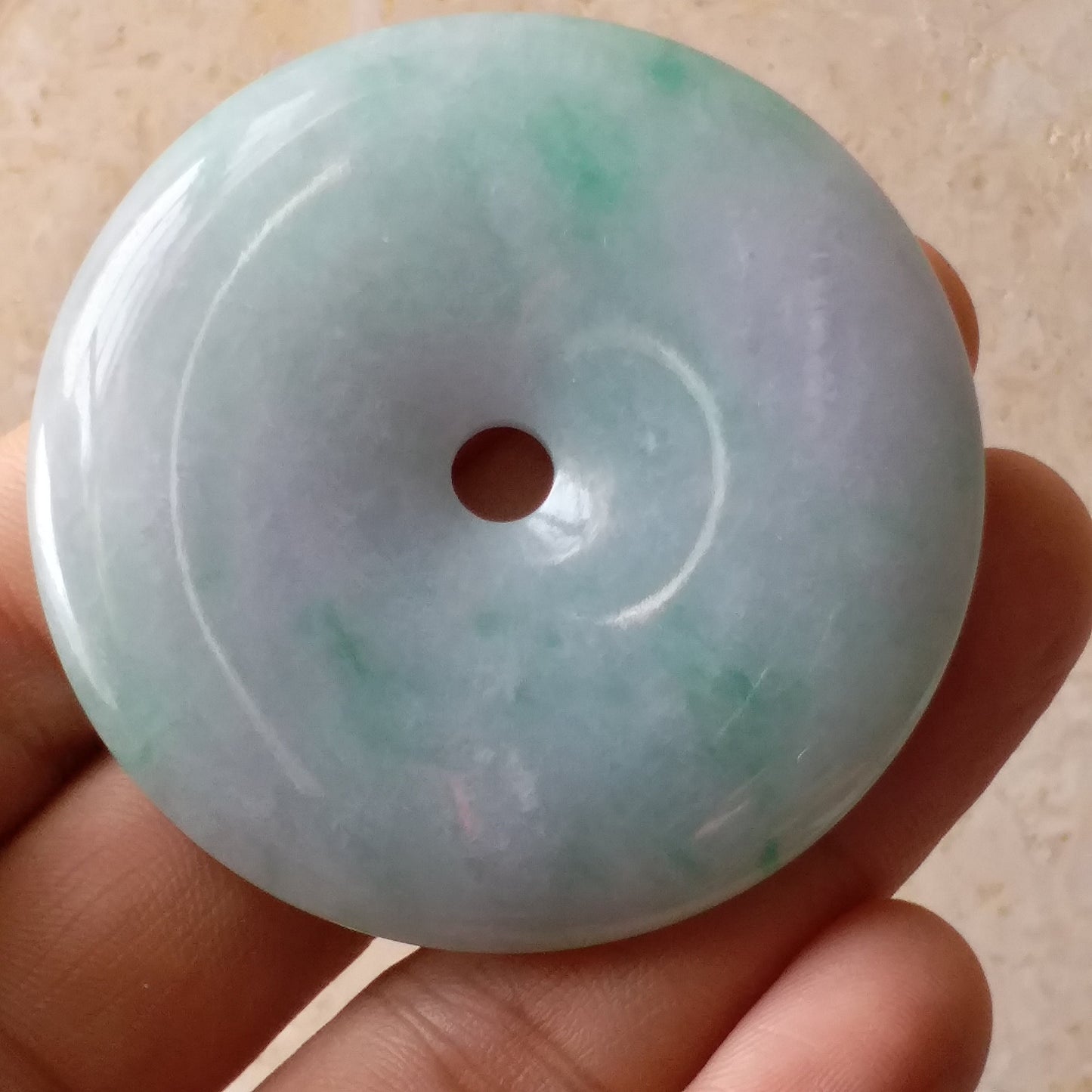 Donut Light Purple Green Hand cravedGrade AJade Jadeite MEN'S pendant necklace BEADS Anhnger Gemstone Ice jadite
