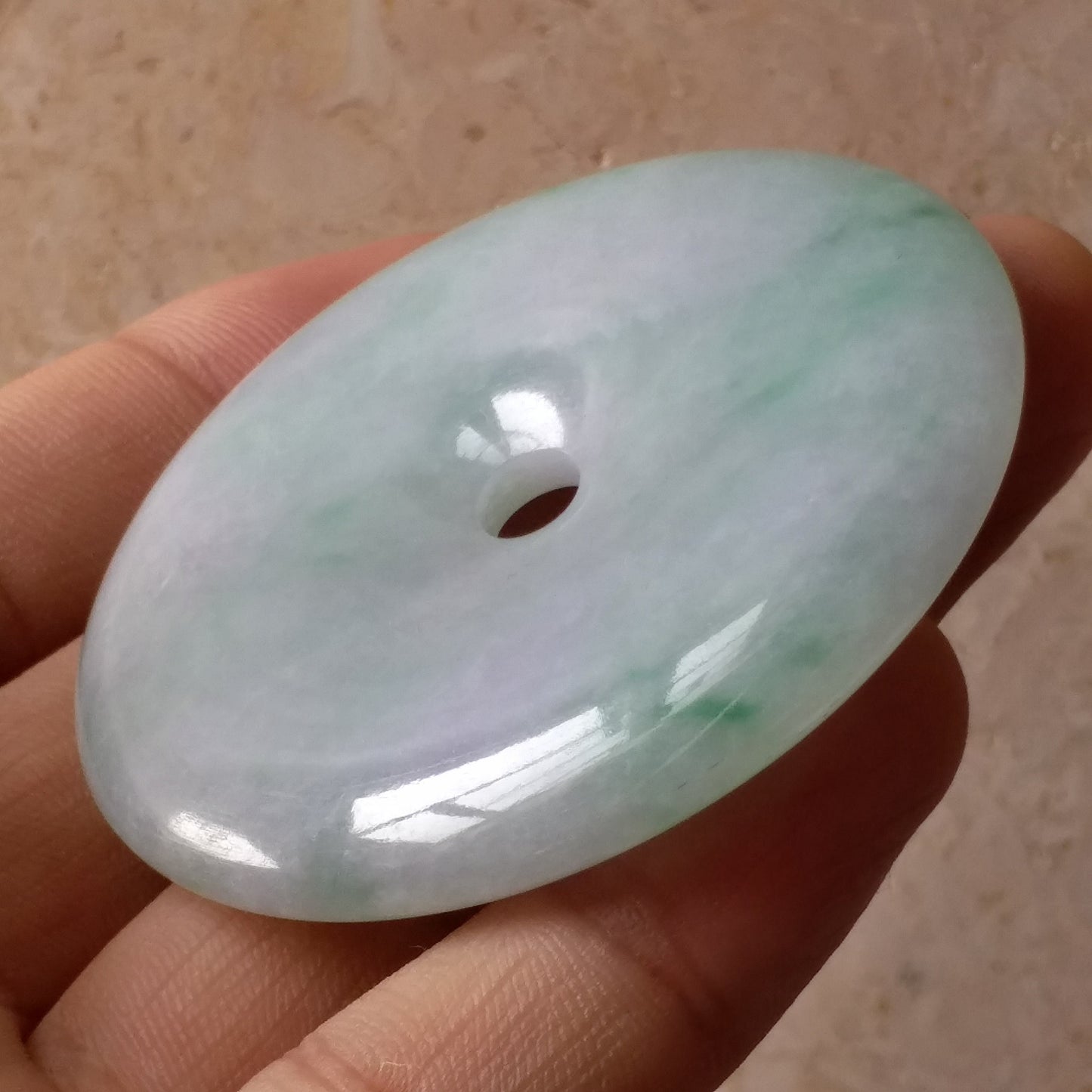 Donut Light Purple Green Hand cravedGrade AJade Jadeite MEN'S pendant necklace BEADS Anhnger Gemstone Ice jadite
