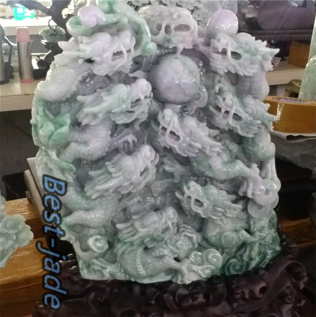 Exhibition Custom-made Sample Decoration Natural Grade A Green Burma Jade Jadeite Hand craved Gemstone A stone guanyin Buddha