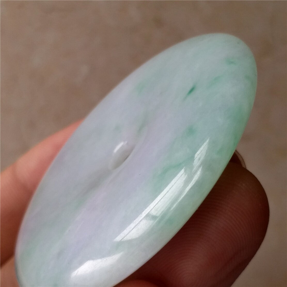 Donut Light Purple Green Hand cravedGrade AJade Jadeite MEN'S pendant necklace BEADS Anhnger Gemstone Ice jadite Flat