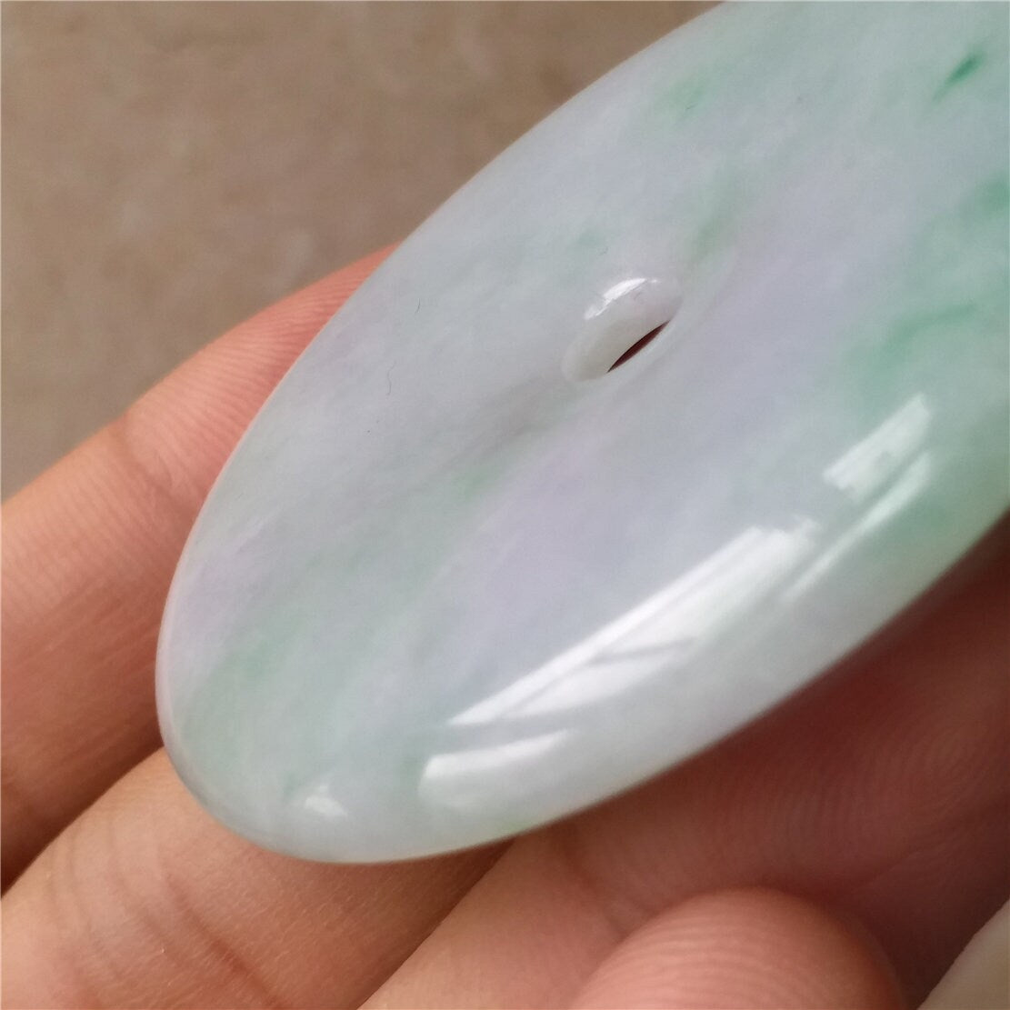 Donut Light Purple Green Hand cravedGrade AJade Jadeite MEN'S pendant necklace BEADS Anhnger Gemstone Ice jadite Flat